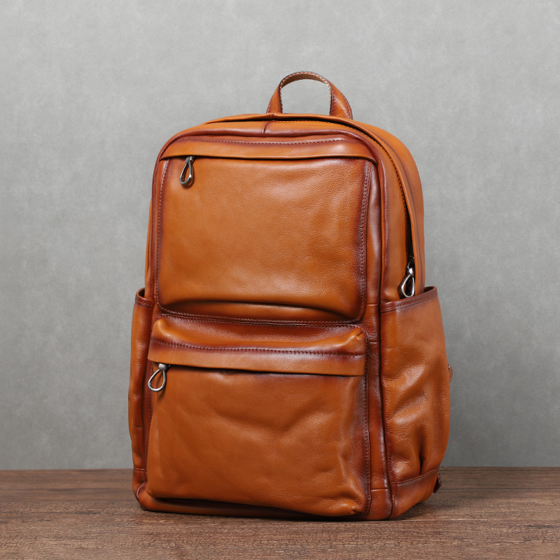 Genuine Leather Backpack - YETTIES メンズ ヴィンテージ ベジタブルタンニンなめしレザー バックパック 大容量