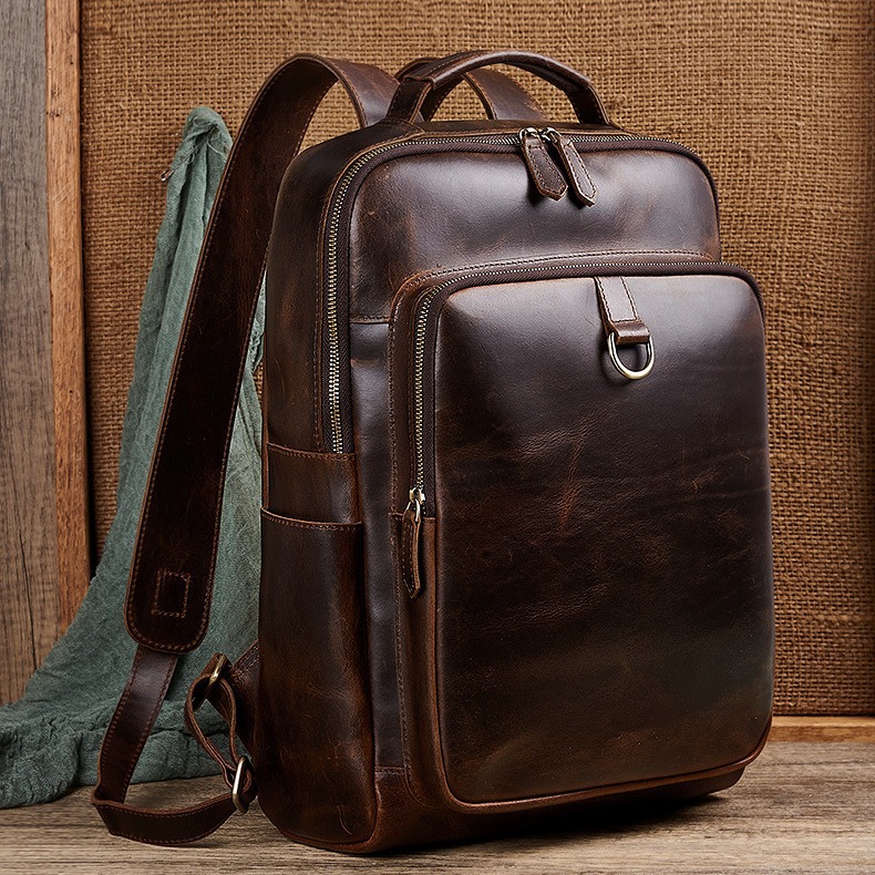 Genuine Leather Backpack - メンズ トップグレイン ワックスドレザー ラップトップ バックパック |