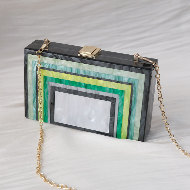 Luxury Bags Green - 新作トレンドハンドバッグ ファッションレディースバッグ グリーンストライプアクリル ラグジュアリーパーティーイブニングバッグ 女性用キュートウェディングボックス ヴィンテージクラッチパース