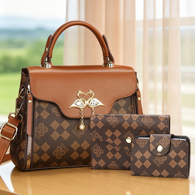 Luxury Zipper Bags - 3ピース女性用バッグセット、軽量高級プリント柄女性用クロスボディバッグ、シングルショルダーなど多様な持ち方が可能