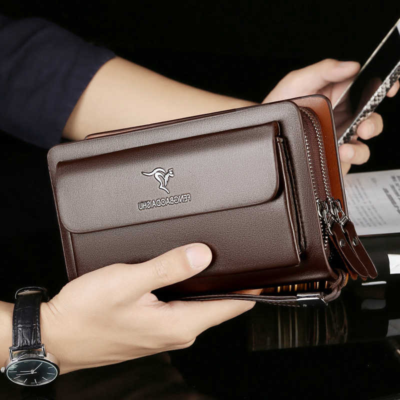 Wristlet Wallet Zipper - ファッションメンズ財布ブランド大型ジッパーリストレット電話マンクラッチバッグ名刺ホルダー男性革財布小銭入れ