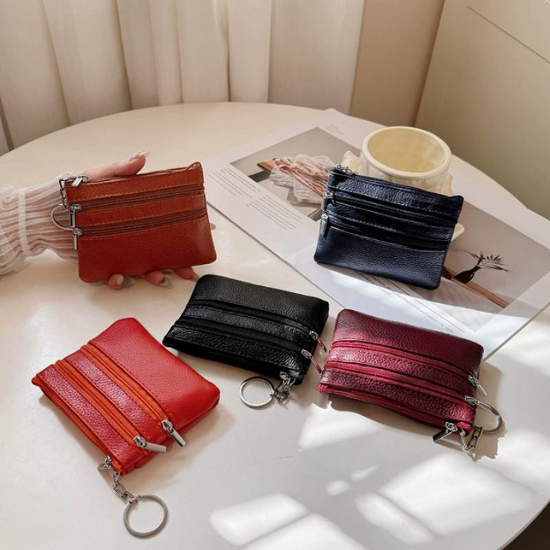 Wristlet Wallet Zipper - 耐久性のあるPUレザーの小銭入れ、防水ジッパー付きキーリング、毎日の通勤に便利なクレジットカードホルダー