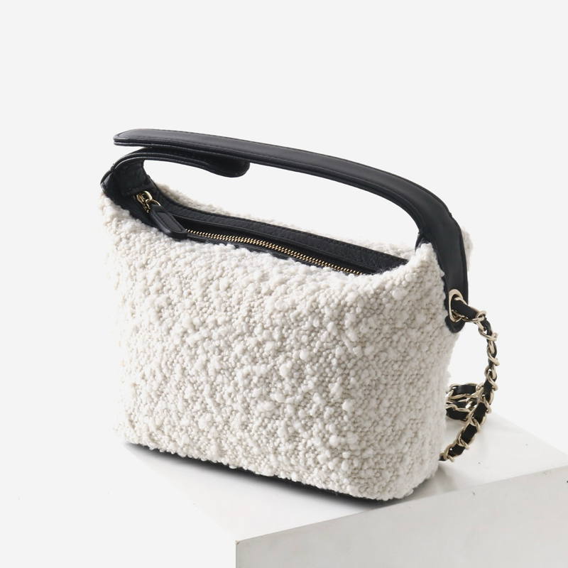 Luxury Zipper Bags - レザークラシックミニホーボスバッグ女性のための高級デザイナーハンドバッグ財布 2026 新しいウール牛革ハンドルチェーンストラップショルダー