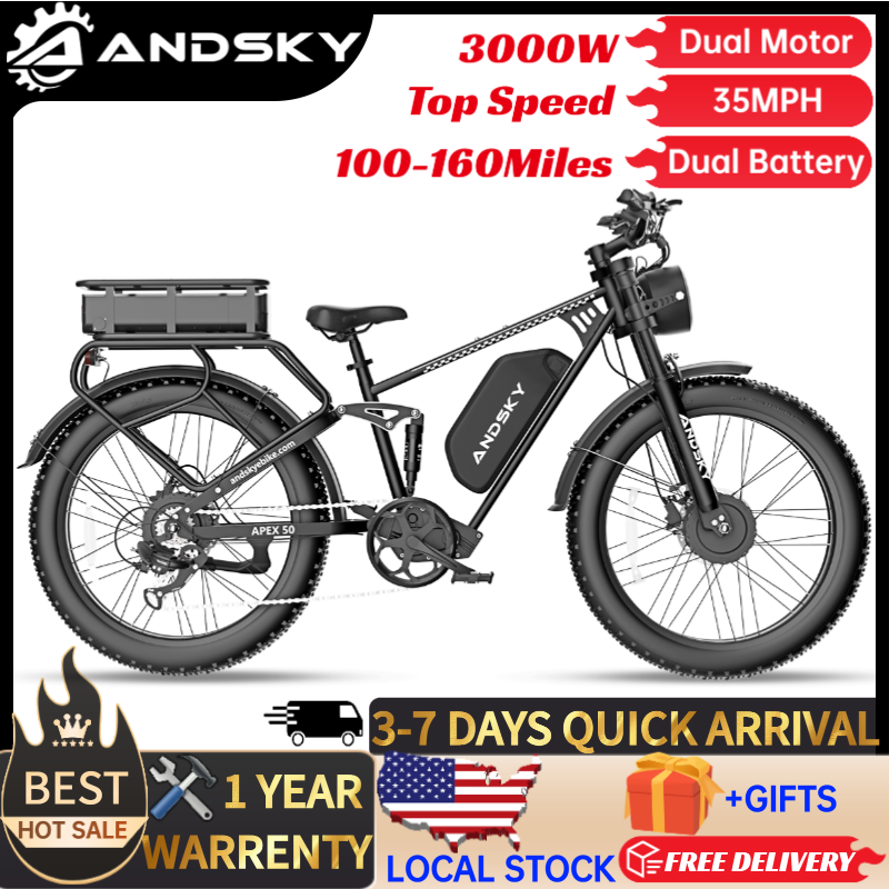 Luxury Bags Level - ANDSKY Apex50 AWD電動自転車 3000Wデュアルモーター 52V/48V 25Ah着脱式デュアルバッテリー