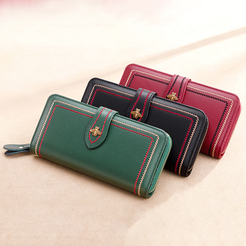 Wristlet Wallet Zipper - 本革財布女性クラッチ女性財布ロングマネーバッグジッパーコイン蜂高級ブランドリストレット電話掛け金カードホルダー