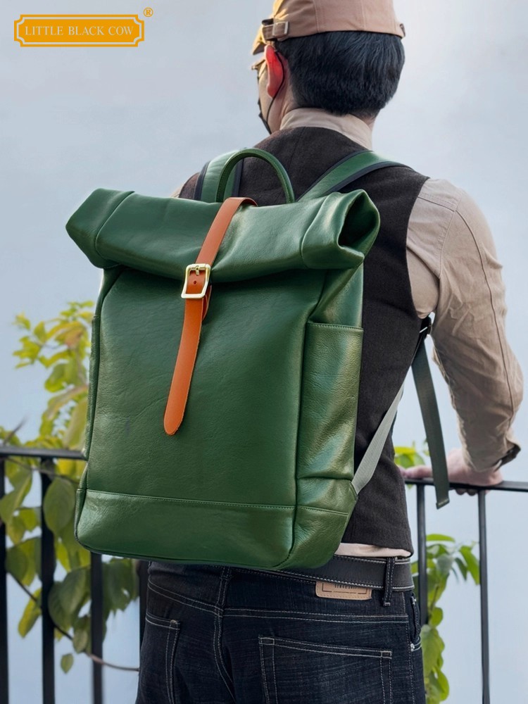 大容量メンズ本革バックパックヴィンテージ手作りオフィス男性ラ - Genuine Leather Backpack のレビューと価格