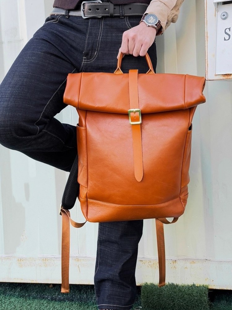 大容量メンズ本革バックパックヴィンテージ手作りオフィス男性ラ - Genuine Leather Backpack のレビューと価格