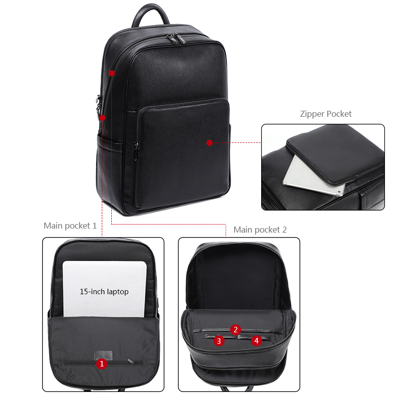 100% 牛本革メンズバックパックファッション本物の天然皮革 - Luxury Bags That Fit Laptop のレビューと価格