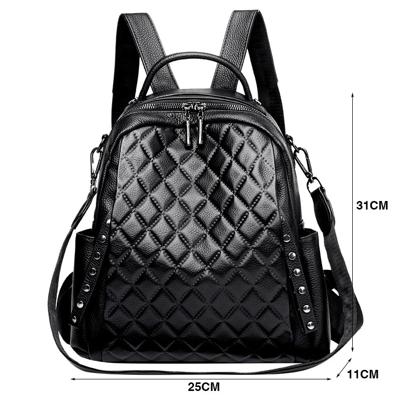 本革リュックサック女性ショルダーバッグ高級デザイナーチェック - Genuine Leather Backpack のレビューと価格