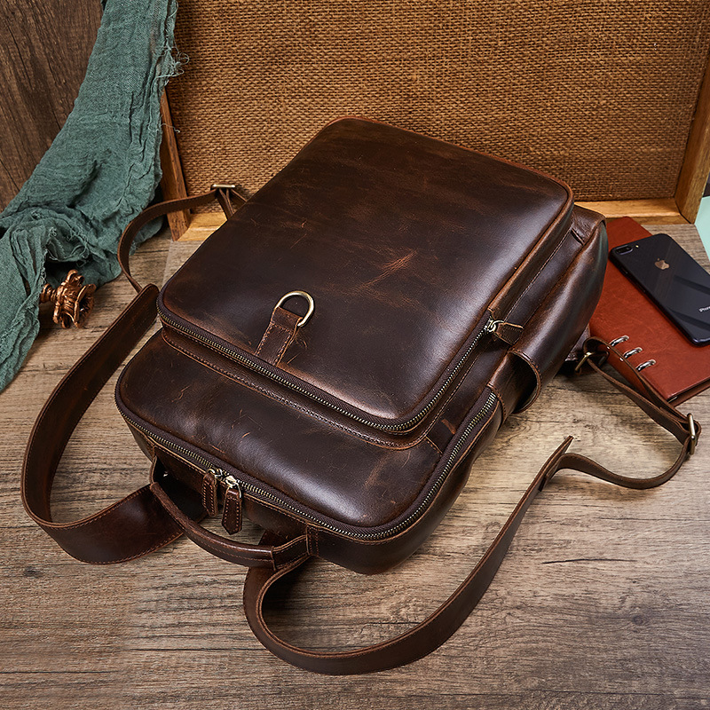 メンズ トップグレイン ワックスドレザー ラップトップ バッ - Genuine Leather Backpack のレビューと価格