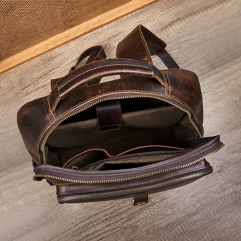メンズ トップグレイン ワックスドレザー ラップトップ バッ - Genuine Leather Backpack のレビューと価格