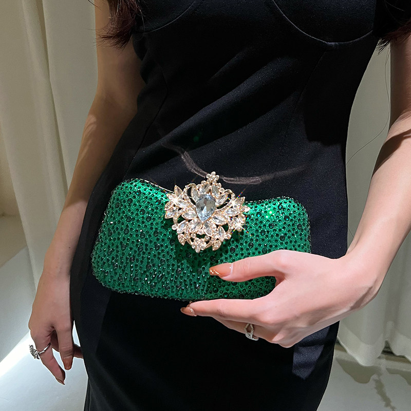2026 新しい高級グリーンクラッチバッグダイヤモンド象嵌女 - Luxury Bags Green のレビューと価格