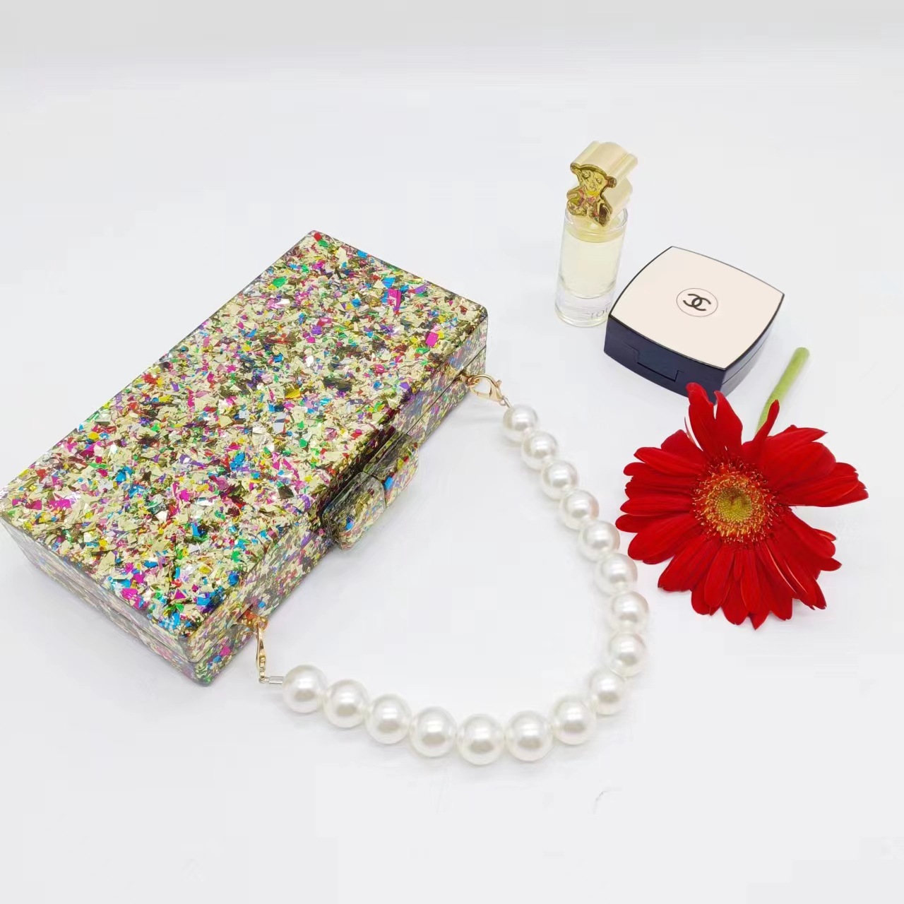高級アクリルビーズクラッチバッグ女性の結婚式ブライダルイブニ - Luxury Bags Green のレビューと価格