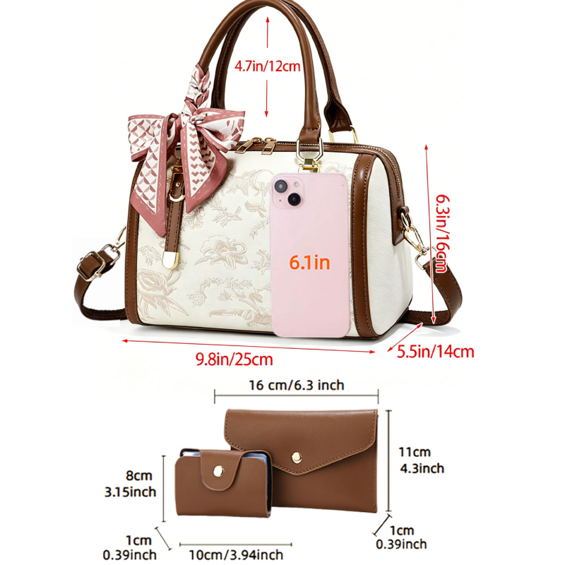 軽やかな高級感の刺繍入りレディースハンドバッグ、3点セットの - Luxury Zipper Bags のレビューと価格