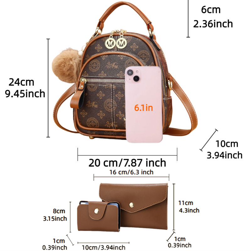 3点セット レディースバッグ、軽量高級プリントミニバックパッ - Luxury Zipper Bags のレビューと価格