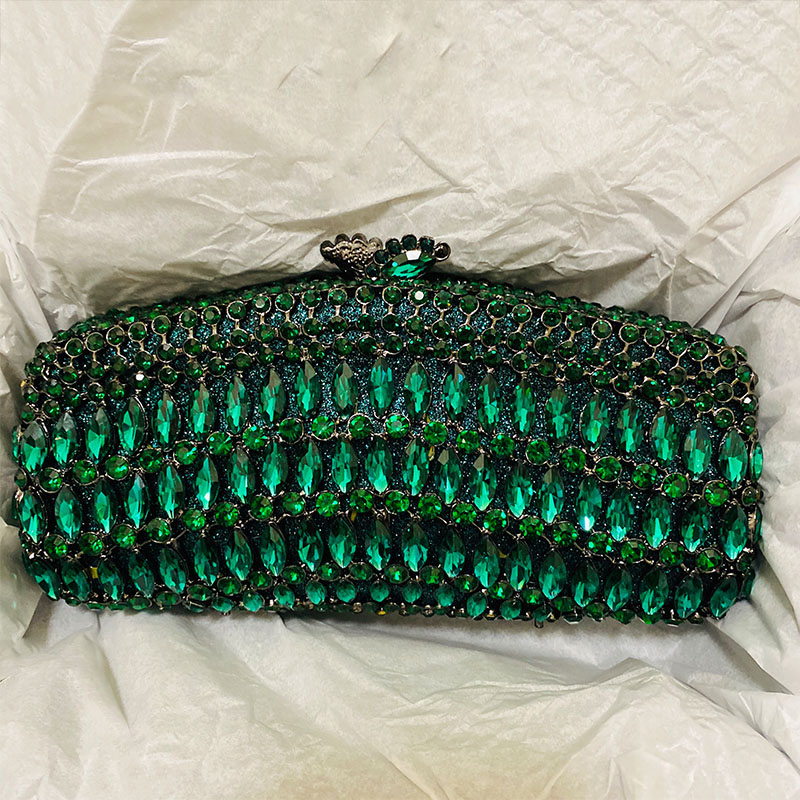 高級グリーンラインストーンイブニングクラッチ財布女性パーティ - Luxury Bags Green のレビューと価格