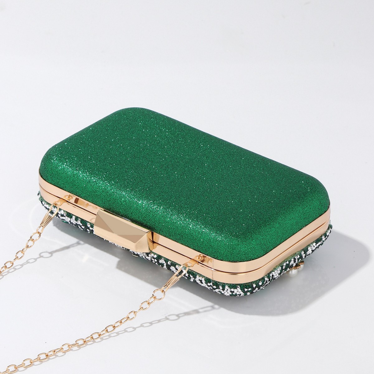 高級ラインストーンとパールで飾られたグリーンのイブニングクラ - Luxury Bags Green のレビューと価格