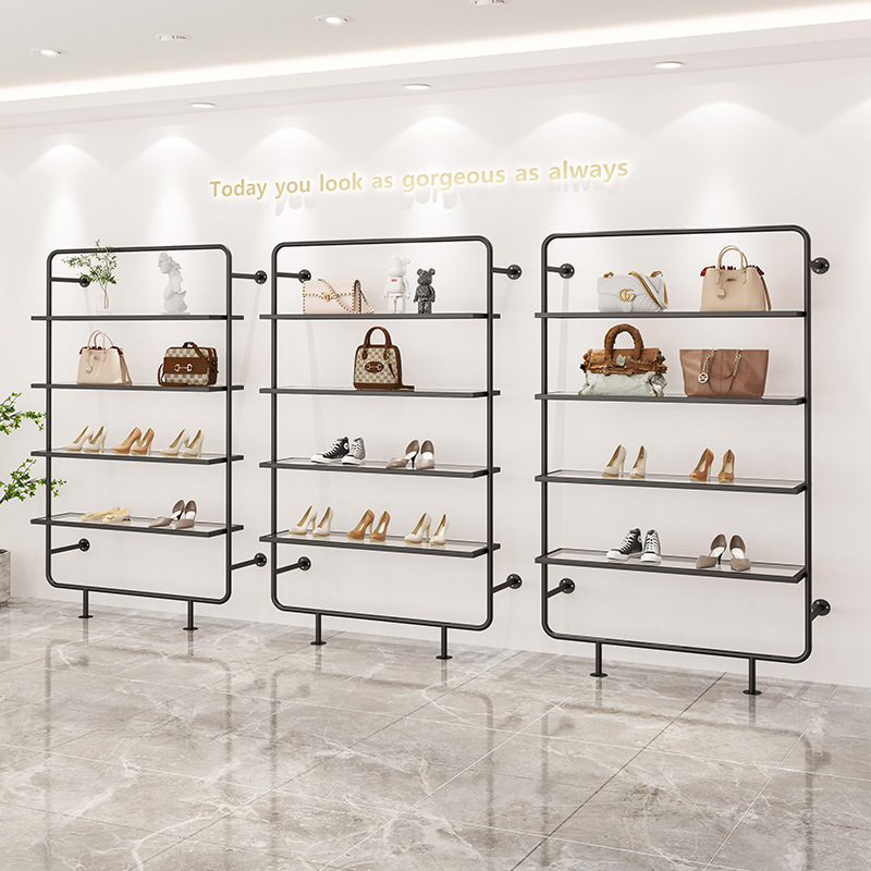 靴屋のバッグ陳列棚、錬鉄製の軽量高級黒色多層靴用品、靴陳列棚 - Luxury Bags In Store のレビューと価格
