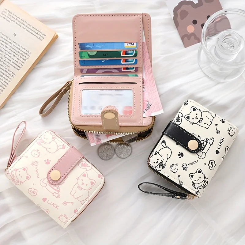 女性財布小銭入れプリントかわいいクマ財布三つ折りスナップ開閉 - Wristlet Wallet Zipper のレビューと価格