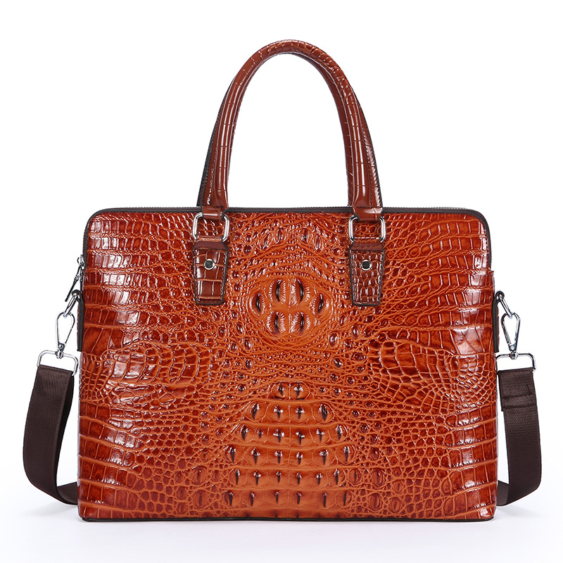 新しいクロコダイルグレインラップトップバッグ牛本革メンズブリ - Luxury Bags That Fit Laptop のレビューと価格