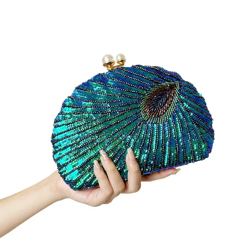 新しい高級ピーコックグリーンクラッチバッグ女性スパンコールパ - Luxury Bags Green のレビューと価格