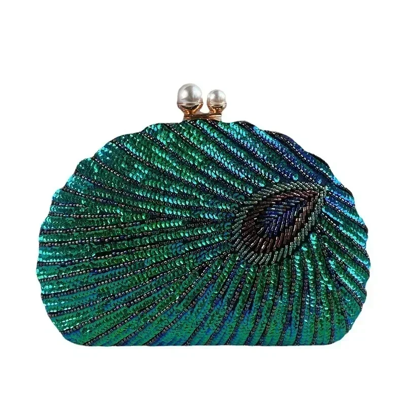 新しい高級ピーコックグリーンクラッチバッグ女性スパンコールパ - Luxury Bags Green のレビューと価格