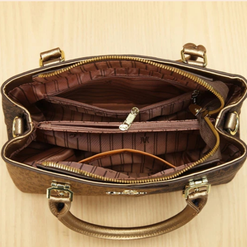 3点セットの女性用バッグ、高級プレミアムレザーのプリント入り - Luxury Zipper Bags のレビューと価格