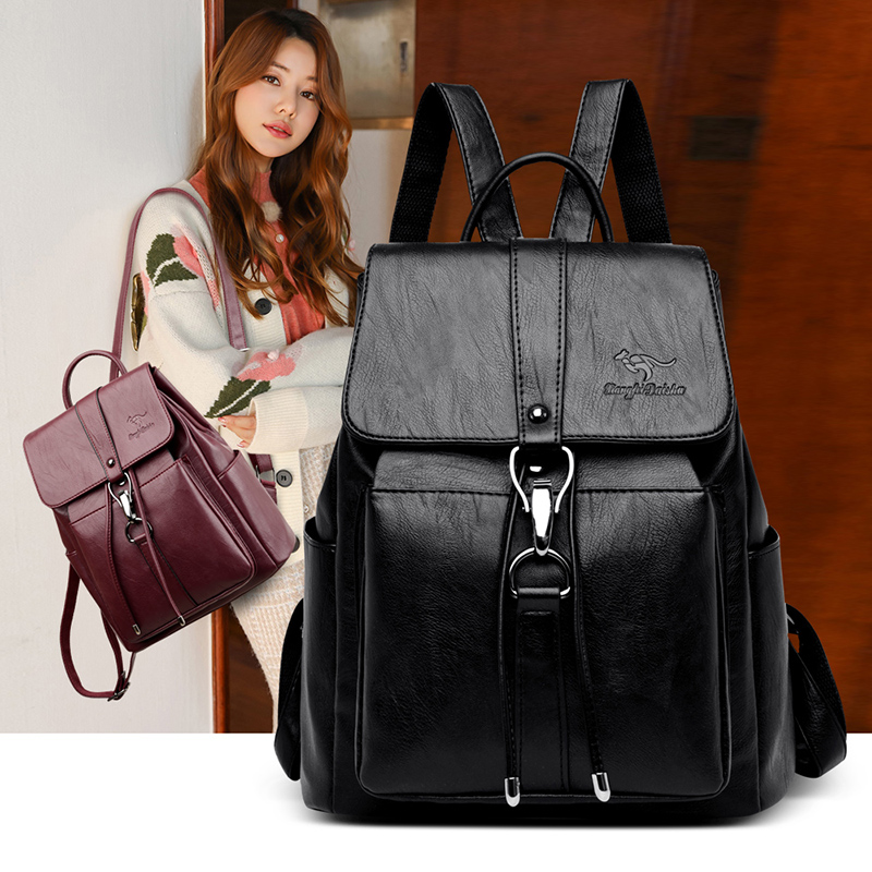 抗盗難バックパック女性のショルダーバッグ有名なブランドレザー - Genuine Leather Backpack のレビューと価格