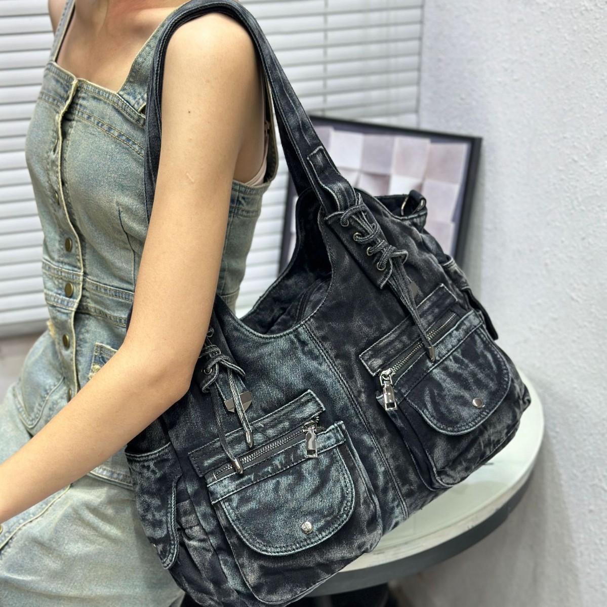 レディース デニムバッグ Y2K ヴィンテージ ブルー ジー - Wristlet Wallet Zipper のレビューと価格