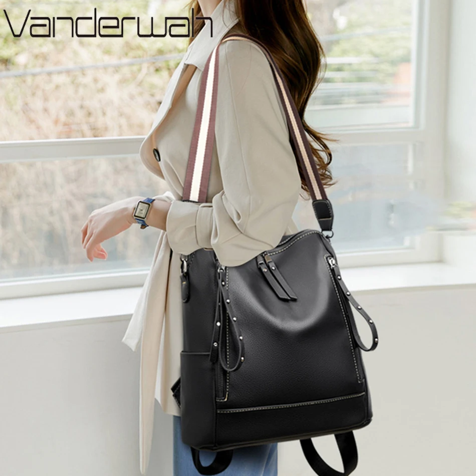 デラックスブランドのソフトレザーバックパック,防水,プレッピ - Genuine Leather Backpack のレビューと価格