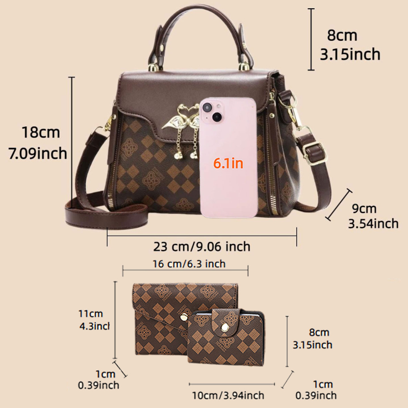 3ピース女性用バッグセット、軽量高級プリント柄女性用クロスボ - Luxury Zipper Bags のレビューと価格