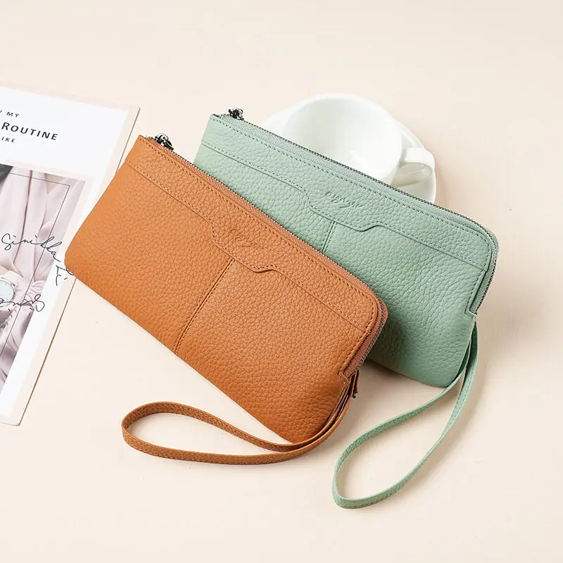 男性と女性のための本物の革のリストレットウォレット、携帯電話 - Wristlet Wallet Zipper のレビューと価格