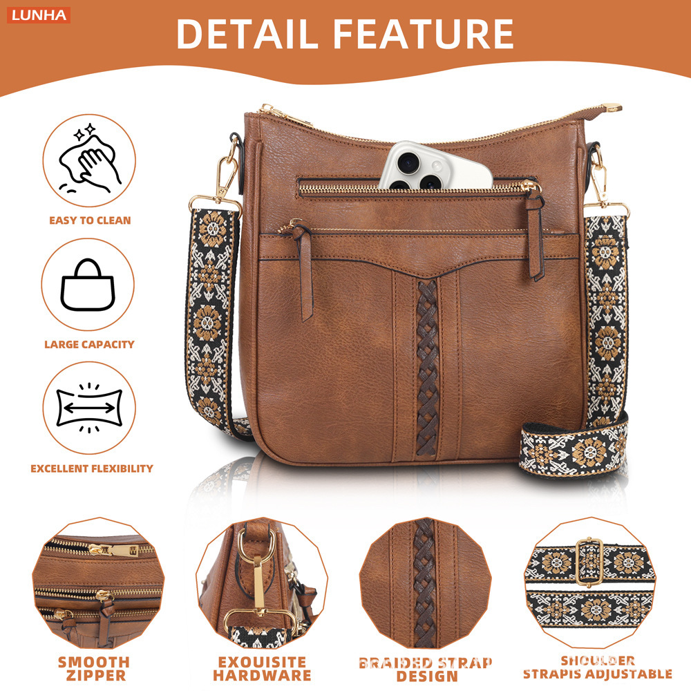 ヴィンテージ風編み込みバケットクロスボディバッグ、ボヘミアン - Saddle Bag Distressed のレビューと価格