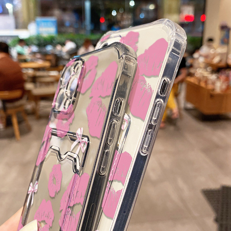 セクシーな唇のデザインのカードホルダー付きクリアスマホケース - Luxury Bags In Store のレビューと価格