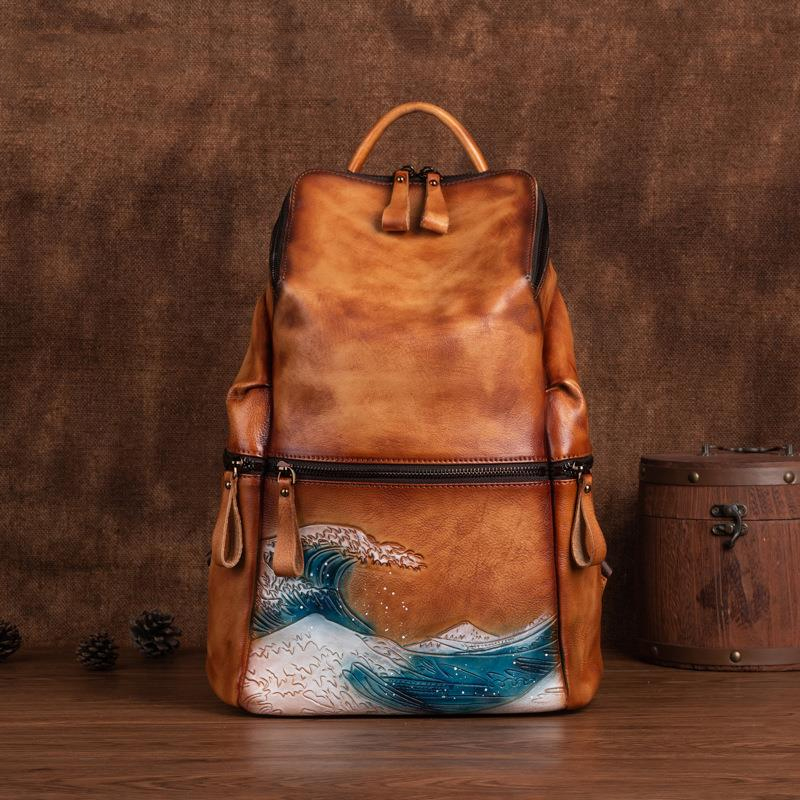 女性のための本革のバックパック,大容量,アウトドア旅行,冬, - Genuine Leather Backpack のレビューと価格