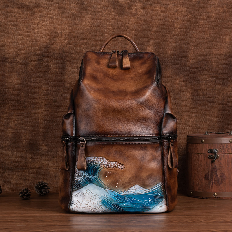 女性のための本革のバックパック,大容量,アウトドア旅行,冬, - Genuine Leather Backpack のレビューと価格