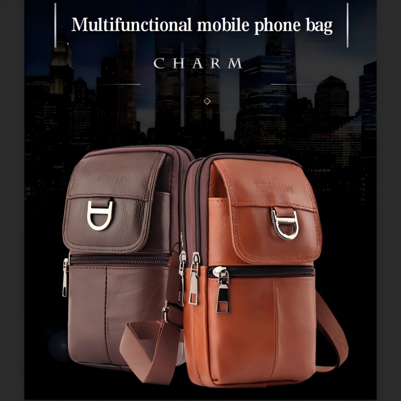 メンズレザーウエストバッグ - 大容量携帯電話ベルトバッグ  - Genuine Leather Backpack のレビューと価格