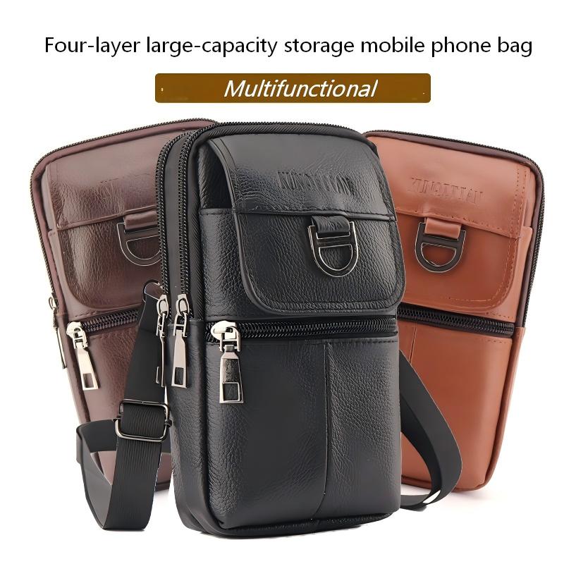 メンズレザーウエストバッグ - 大容量携帯電話ベルトバッグ  - Genuine Leather Backpack のレビューと価格