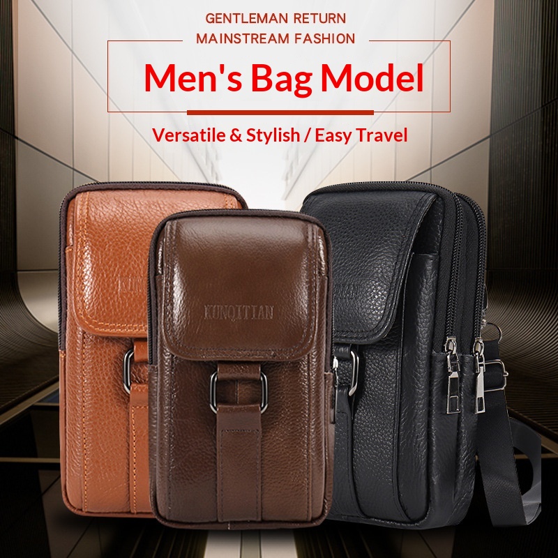 本革メンズフォンベルトポーチ - ウエストパック、ベルトルー - Genuine Leather Backpack のレビューと価格