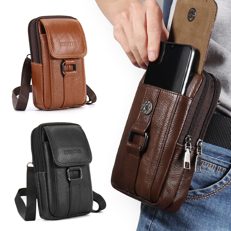 本革メンズフォンベルトポーチ - ウエストパック、ベルトルー - Genuine Leather Backpack のレビューと価格
